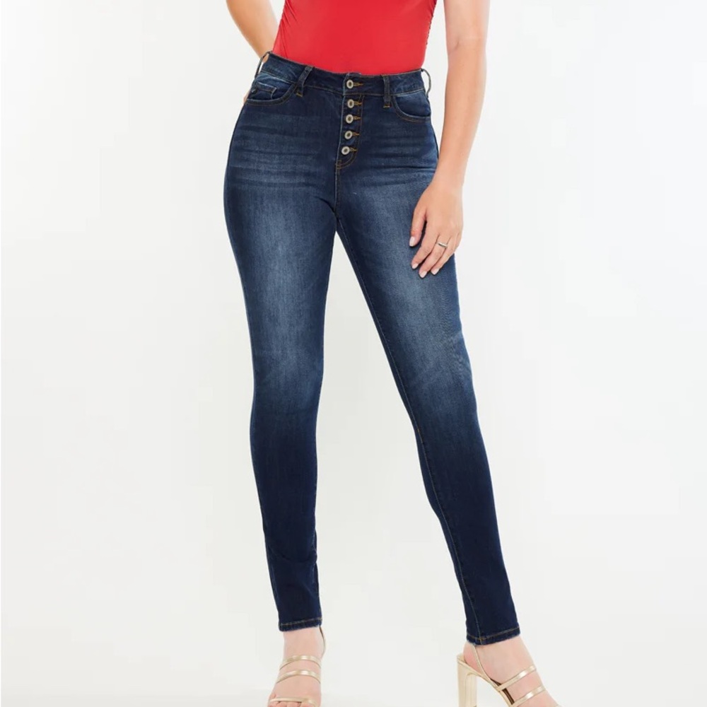 KANCAN Candice High Rise Super Skinny Jeans Curvy Blue Button Fly Size 15/31 - Picture 2 of 14